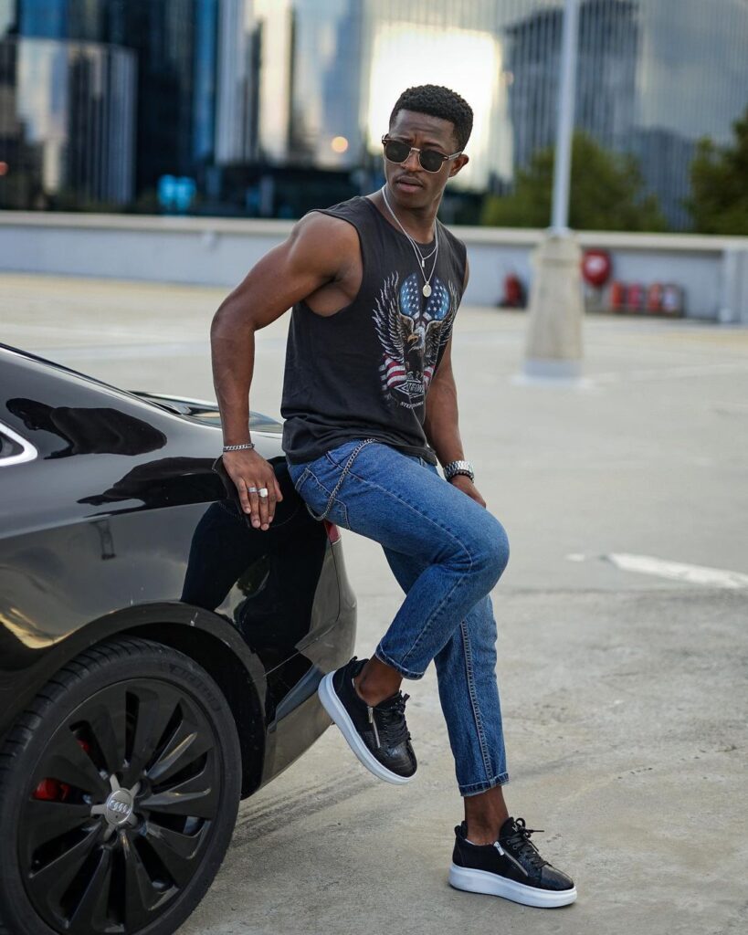 Tank top with jeans outfit ideas for men, 
