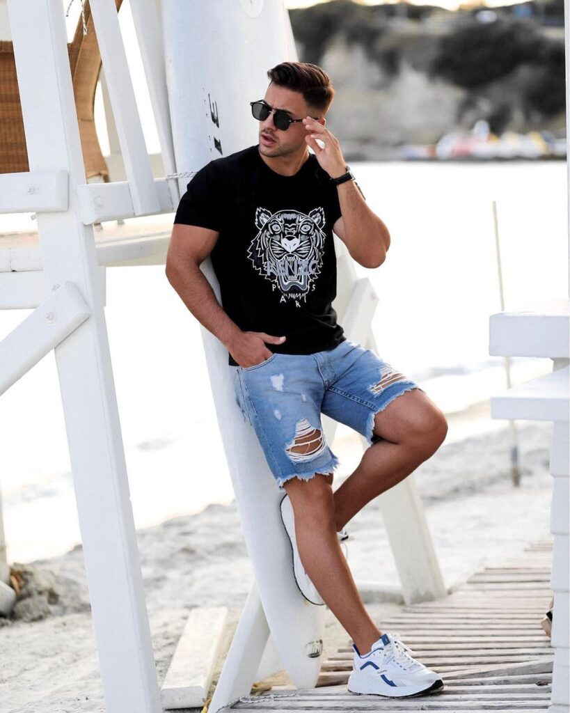 T-shirts with denim shorts outfit ideas for men
