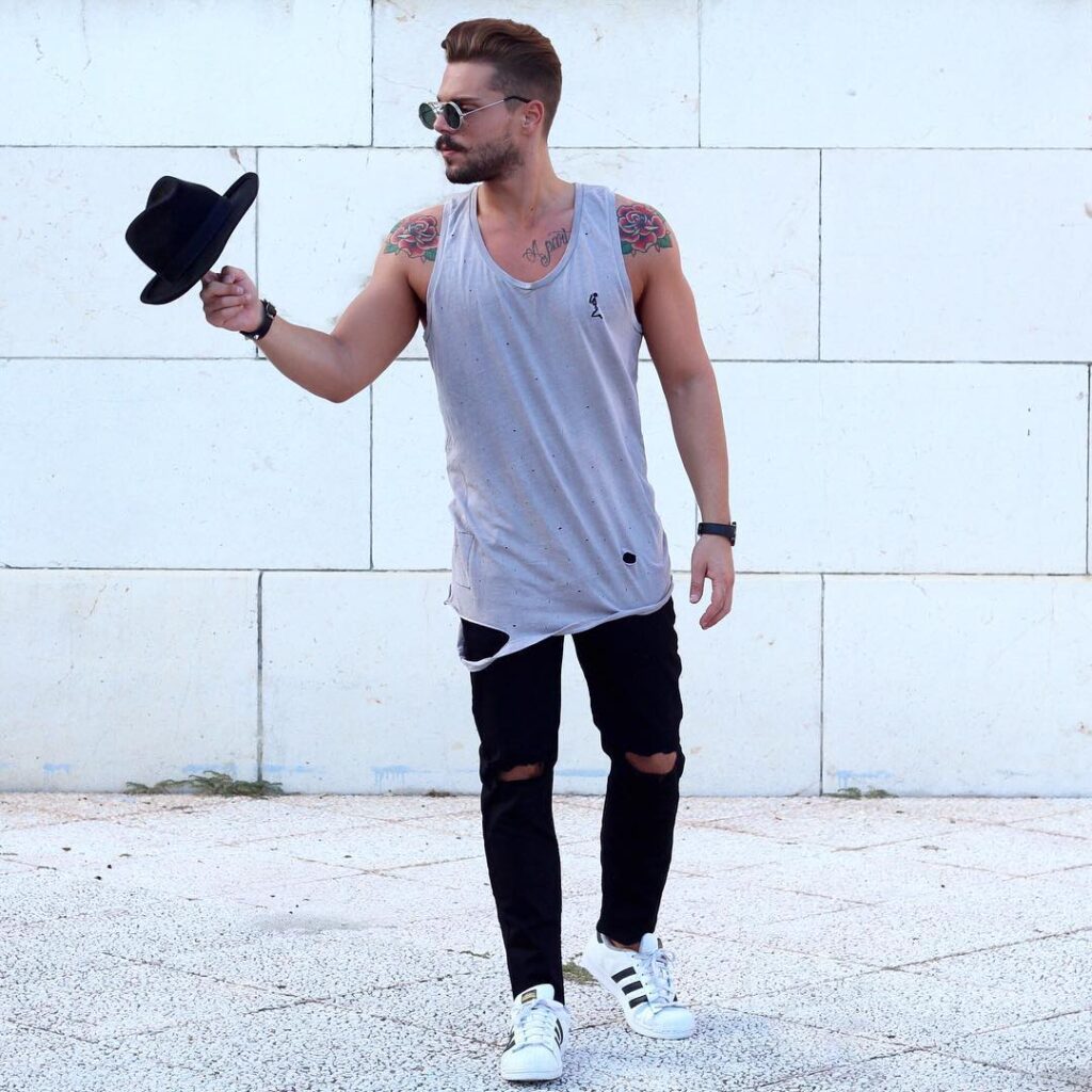 Tank top with jeans outfit ideas for men, 