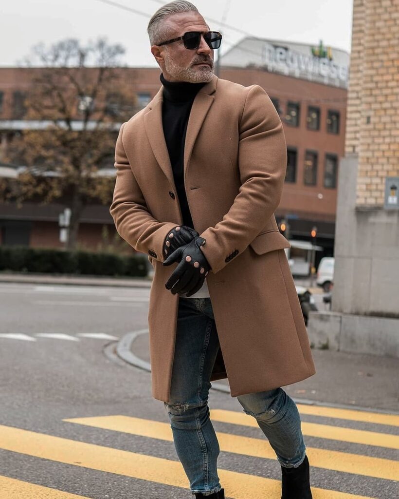 Camel topcoat outfit ideas for men