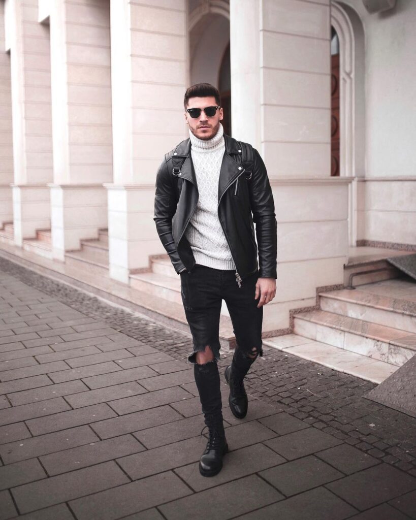 Leather Biker jacket outfits for men that are not all black