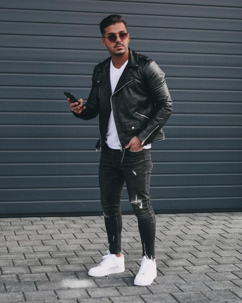 Leather Biker jacket outfits for men that are not all black