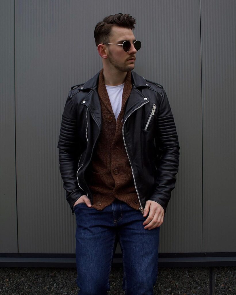 Leather Biker jacket outfits for men that are not all black