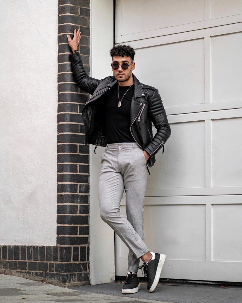 Leather Biker jacket outfits for men that are not all black