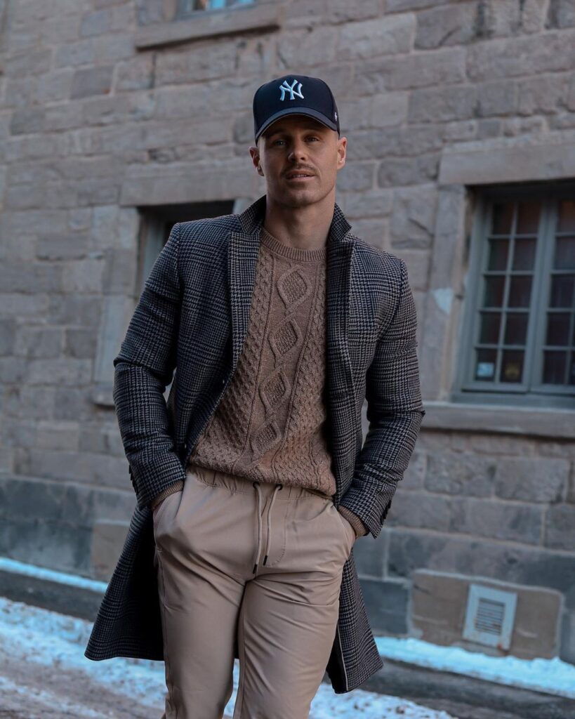 winter outfits with baseball caps for men