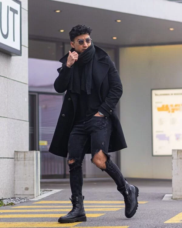 stylish black overcoat outfit ideas for guys.