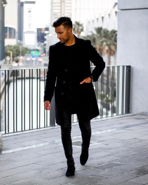 Black hotsell overcoat outfit