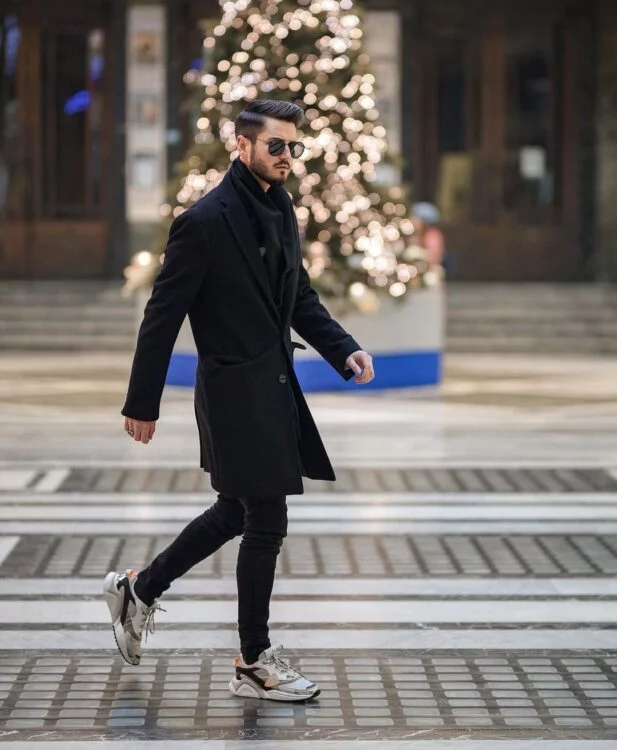 black overcoat outfit ideas for guys.
