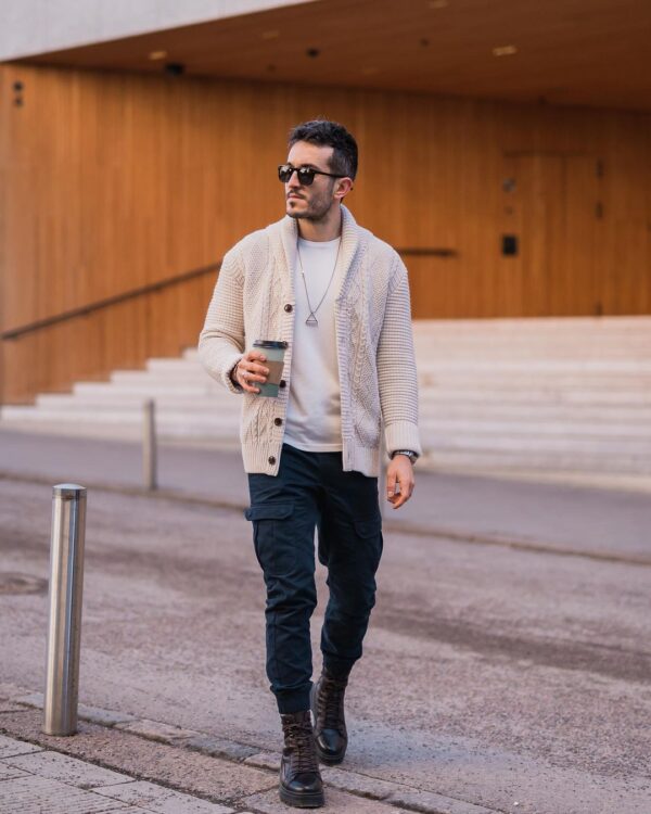shawl collar cardigan outfit ideas for men