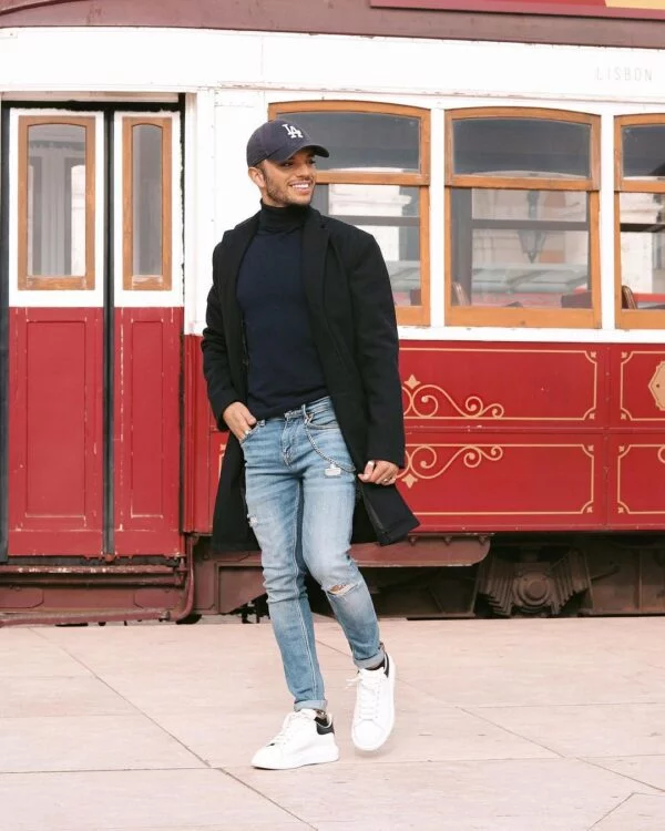 black overcoat outfit ideas for guys.