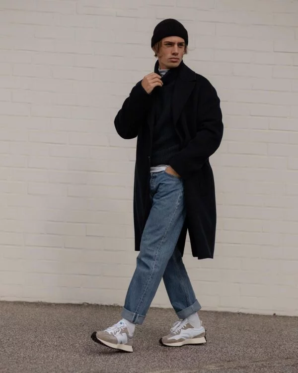 black overcoat outfit ideas for guys.