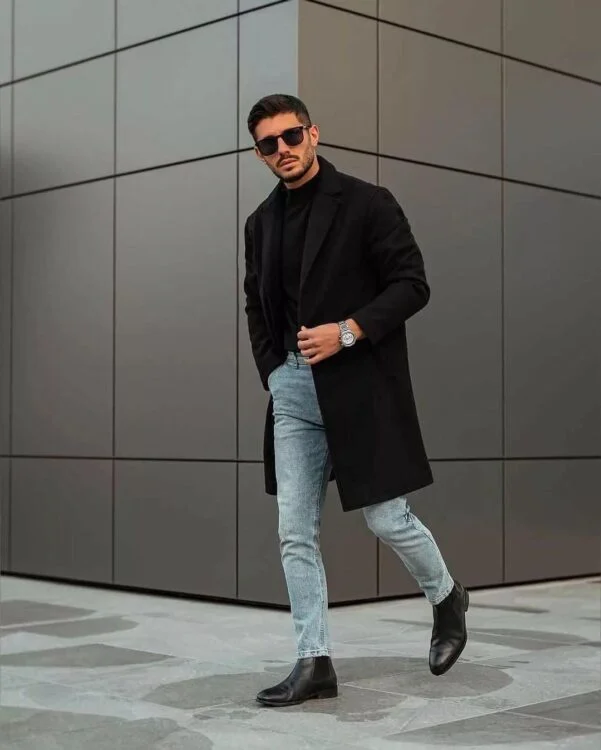 black overcoat outfit ideas for guys.