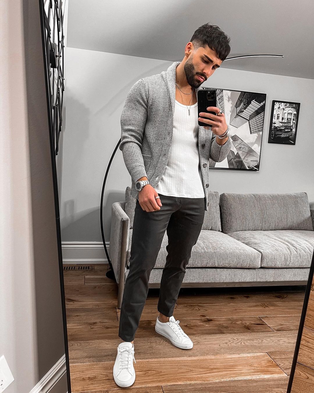 shawl collar cardigan mens outfit