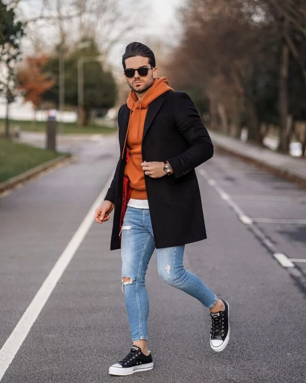 black overcoat outfit ideas for guys.