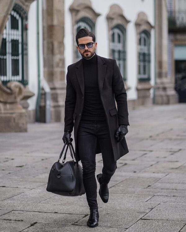 black overcoat outfit ideas for guys.