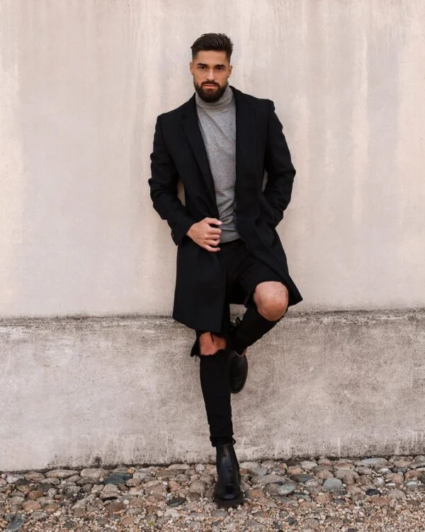 black overcoat outfit ideas for guys.