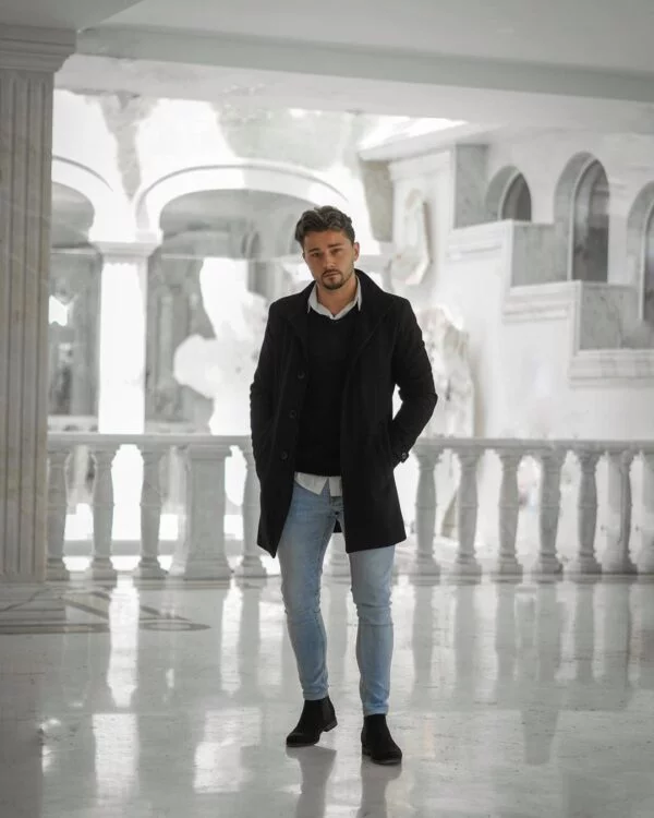 black overcoat outfit ideas for guys.