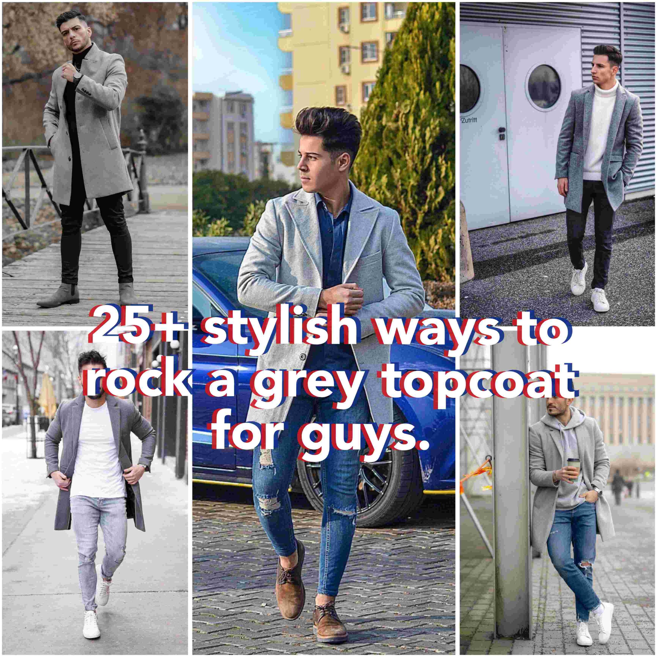 Grey overcoat outfit ideas for men.