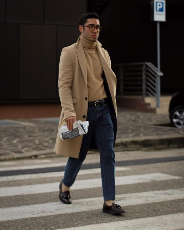 Camel overcoat outfit ideas for men