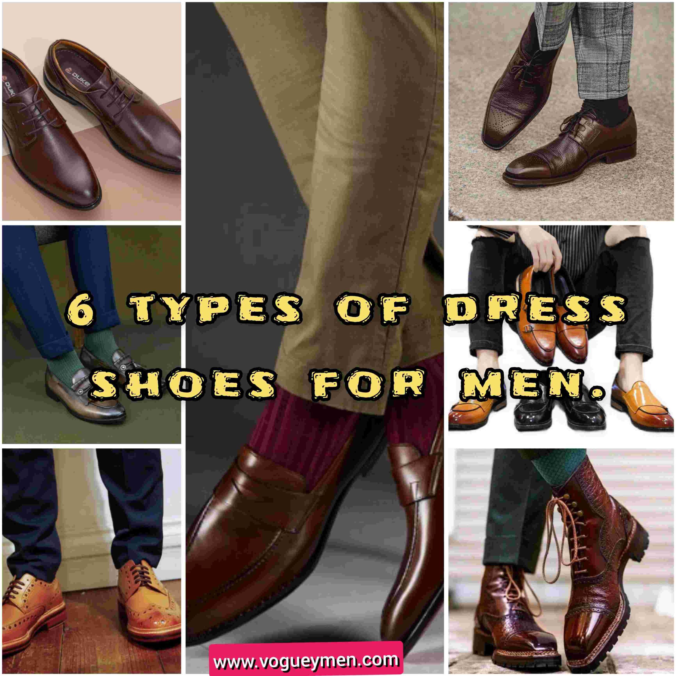 different types of men's formal dress shoes with names and pictures.