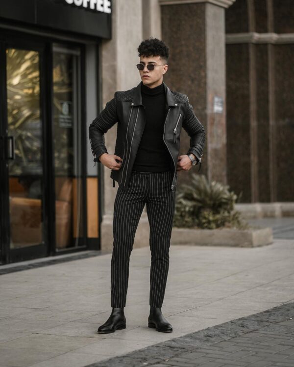 What to wear with black pinstripe pants?