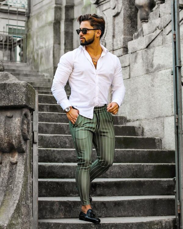 Grey striped pants outfits men's