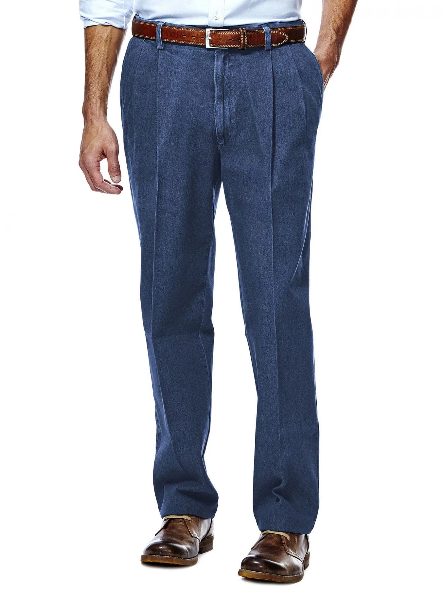 Haggar Imperial Two-Pleated Slacks, Made in the USA, Men's Size W32 polyester navy blue type Vintage Second Hand