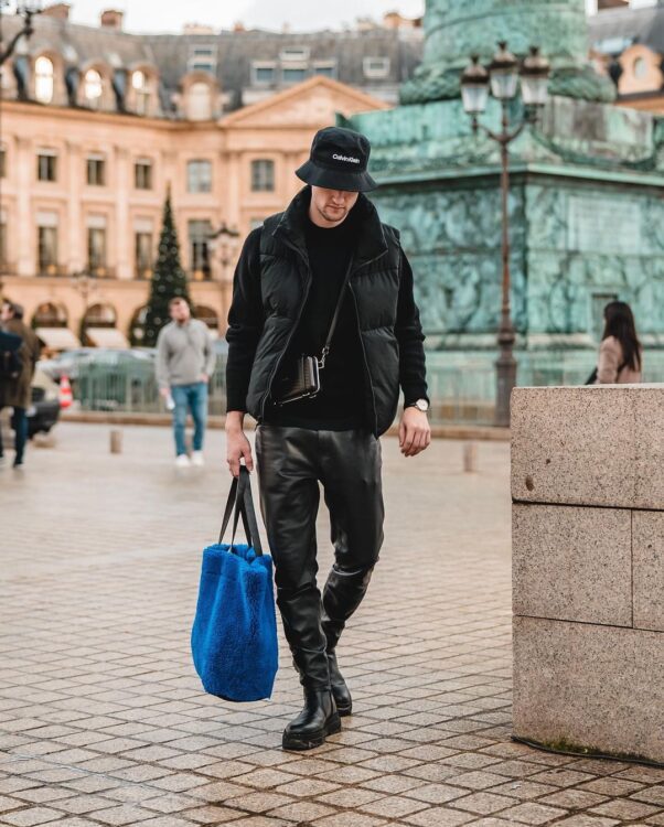An all-black leather pants outfit