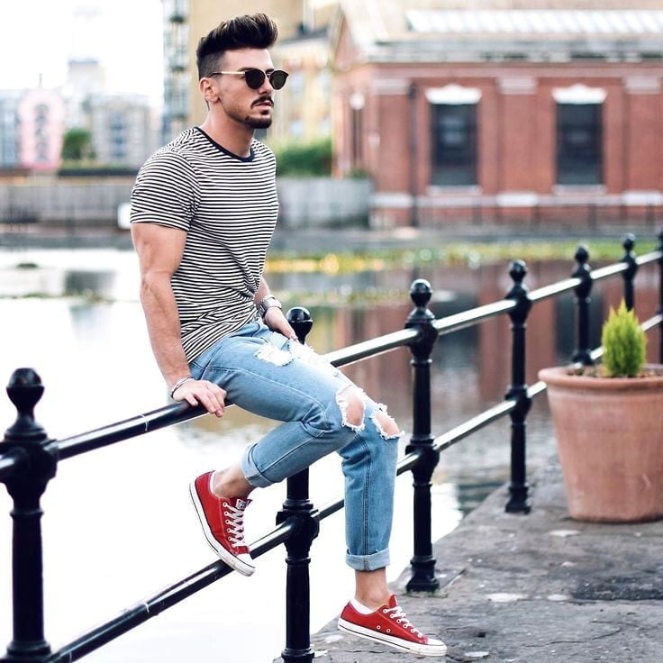 red sneakers outfits ideas for guys