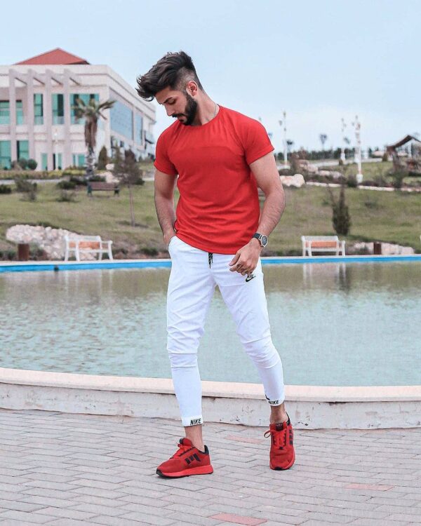 Red sneakers outfits
