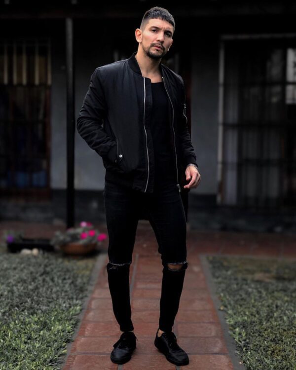 Black bomber jacket outfits men's