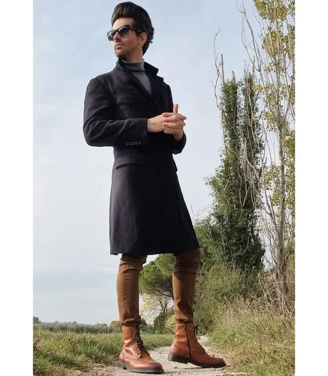 Black topcoat outfits